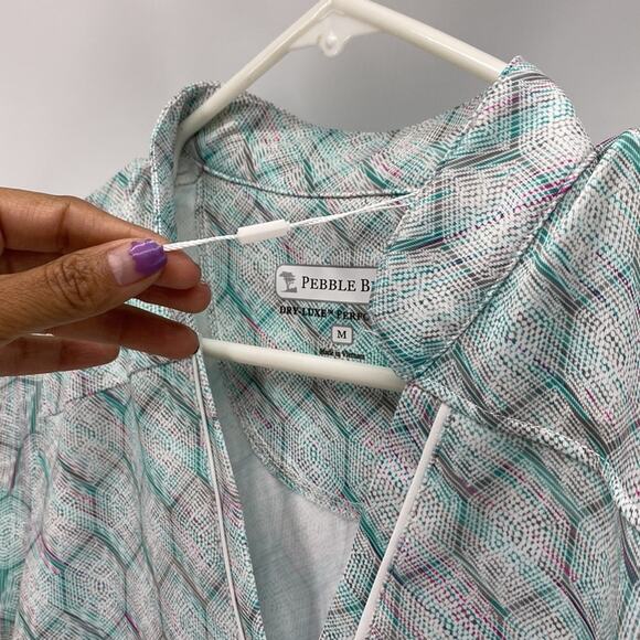 Pebble Beach Dry LuxeTeal Gray Geometric V-Neck Golf top athletic performance - Picture 6 of 8